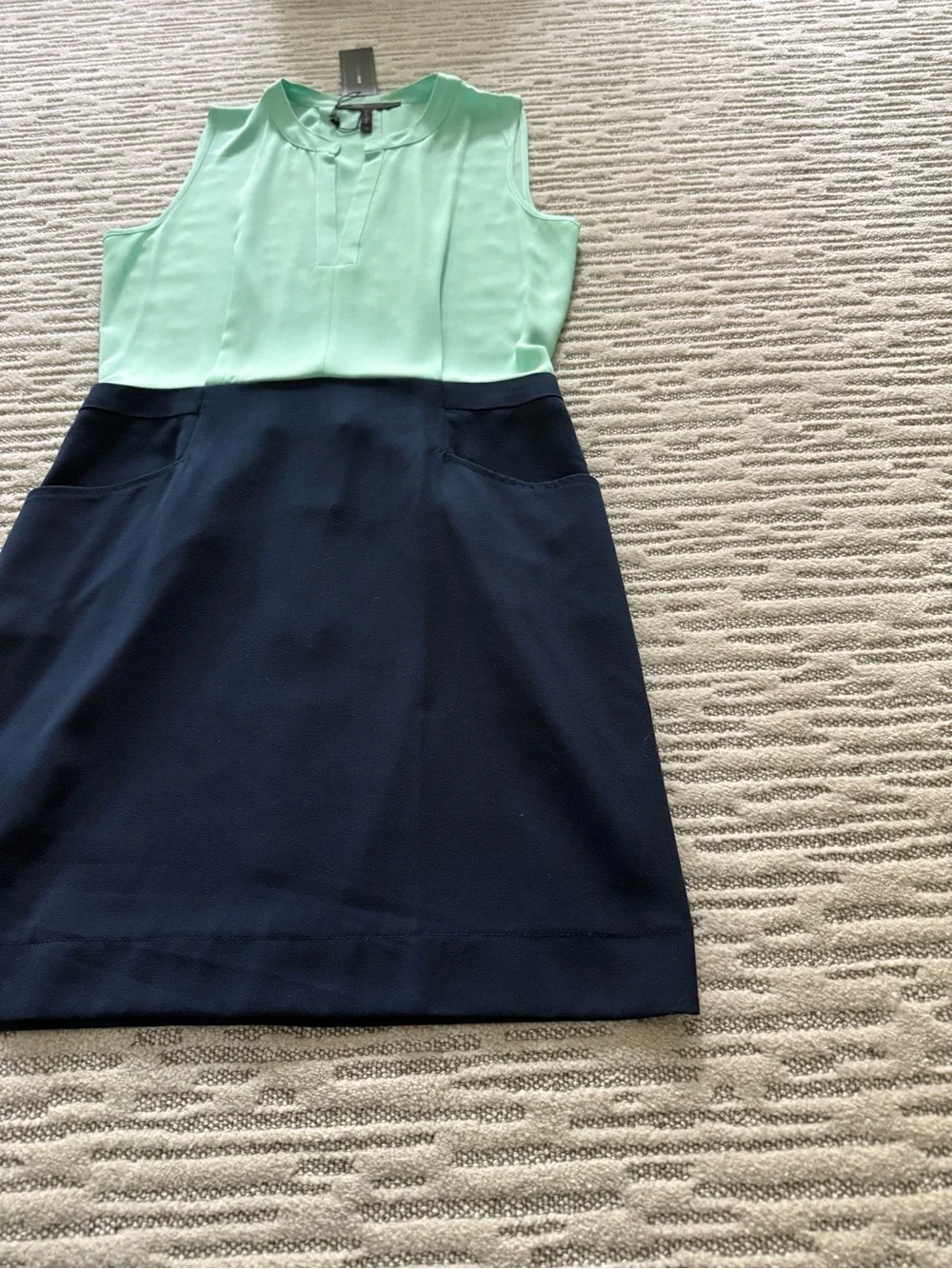 BCBGMaxAzria Mint and Navy Sleeveless Colorblock Sheath Dress